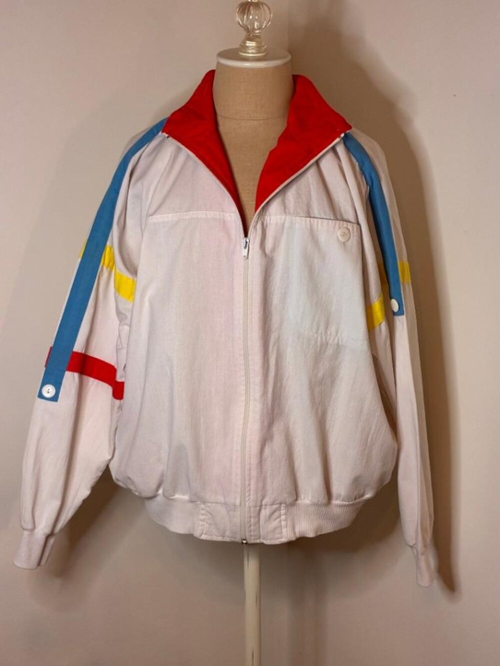 Vintage 90s YEARBOOK Windbreaker Jacket Mens M White Colorblock Streetwear Retro